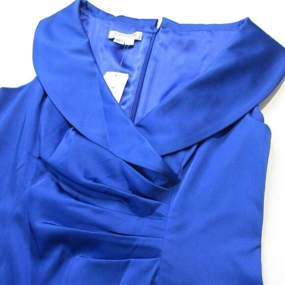 NWT Kay Unger Portrait Shawl Collar Royal Blue Stretch Satin Sheath Dress 12 - Picture 4 of 7